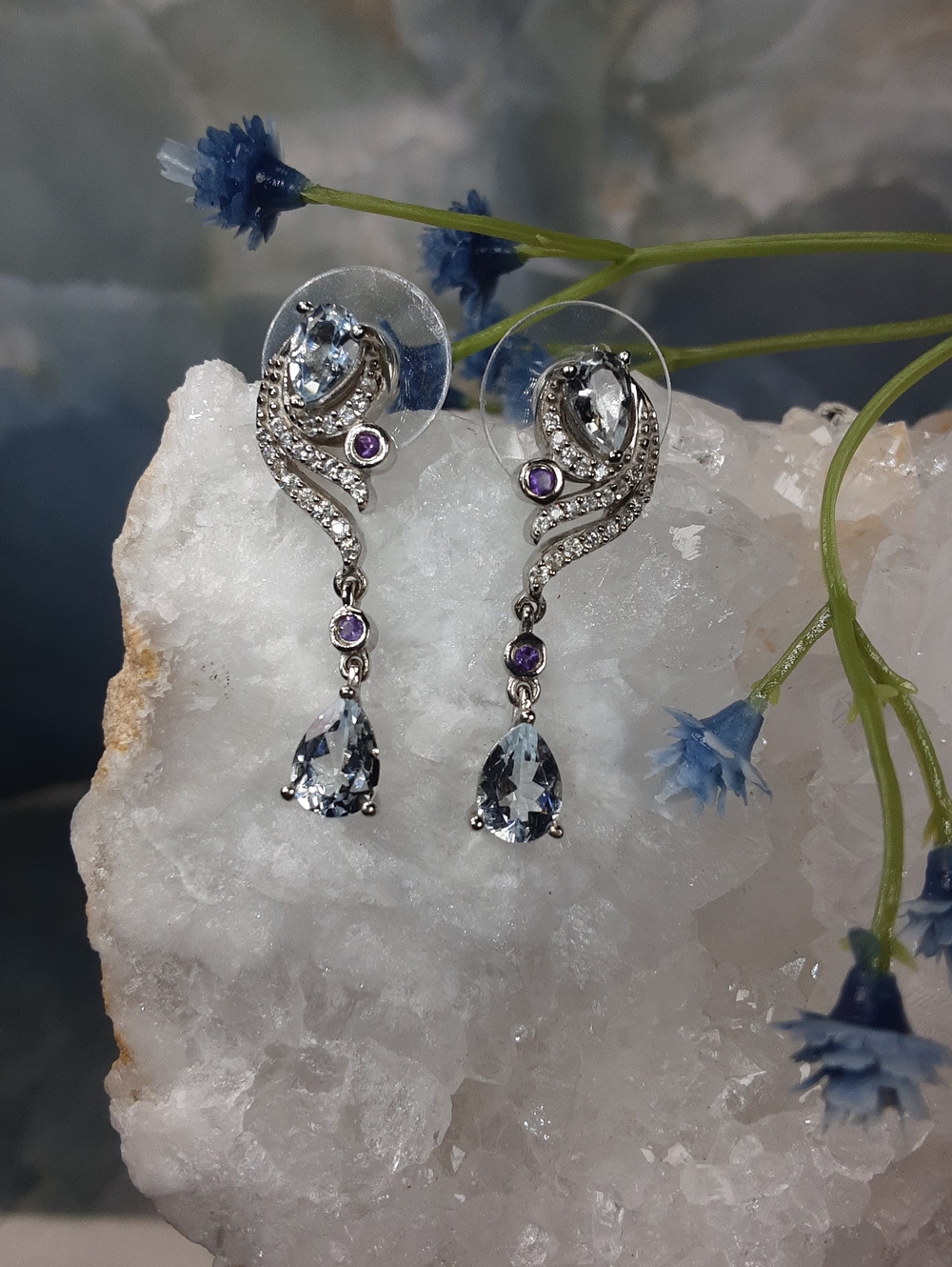 925 Aquamarine, Gemstone Drop Earrings.